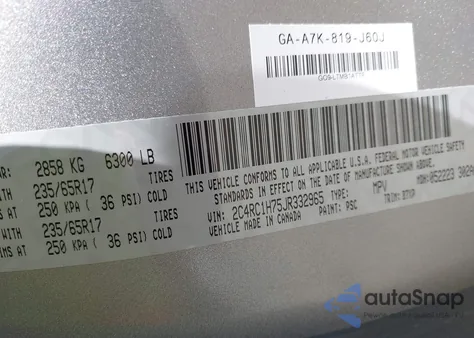 2018 Chrysler Pacifica Hybrid Touring Plus z USA, uszkodzony, nr VIN 2C4RC1H75JR332965